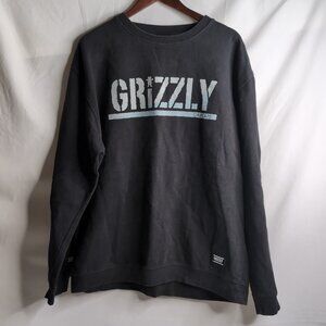Grizzly Grip Tape Men's Black Crewneck Pullover Graphic Logo Spellout, Size XL
